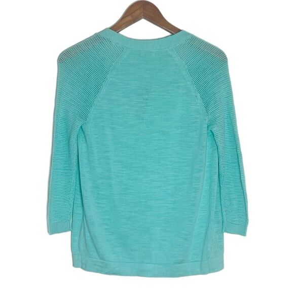 Soma Aruba Blue Open Front Pointelle Three Quarter Sleeve Cardigan Size XS - Picture 2 of 5